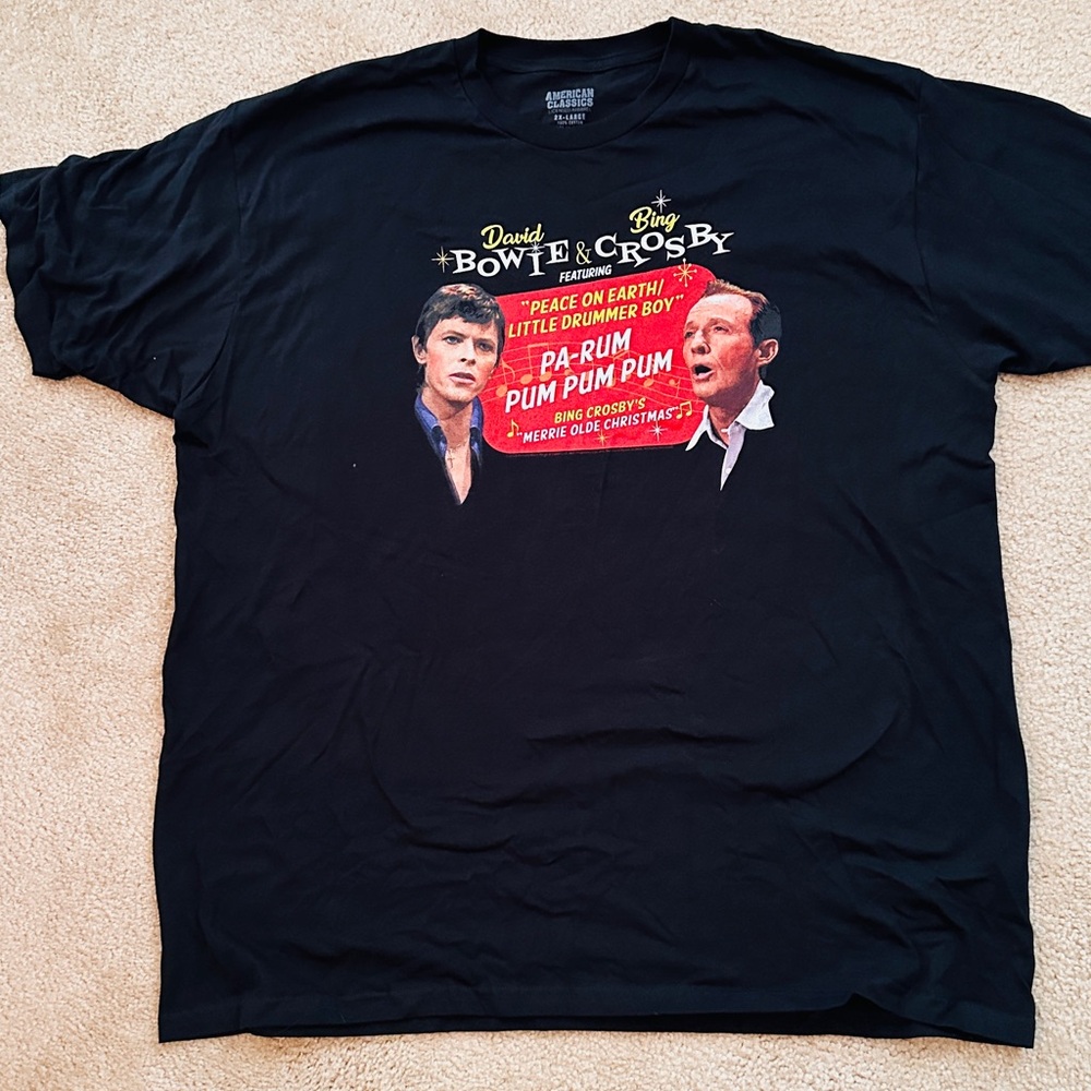 👕 Three for $18 T-Shirt Shirt Black Tee Featuring David Bowie and Bing Crosby